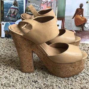 Sparkly cork heel nude sandals
